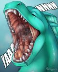 blue_skin dragon drooling eyes_closed mouth_shot nummynumz open_mouth saliva solo teeth 