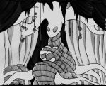  bound breasts empty_eyes female flora_fauna hollow_knight ikakins monochrome plant solo the_white_lady 
