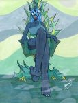  2016 5_toes anthro anthrofied barefoot braxia_(artist) chair changeling equine fangs feet female foot_focus friendship_is_magic green_eyes hair horn humanoid_feet long_hair mammal my_little_pony open_mouth queen_chrysalis_(mlp) sitting soles solo throne toes 