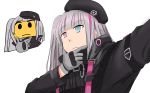  ately beret blue_eyes commentary emoji eyebrows eyebrows_visible_through_hair girls_frontline gloves hat heterochromia highres jacket long_hair mdr_(girls_frontline) multicolored_hair pink_eyes pink_hair side_ponytail silver_hair streaked_hair thinking 