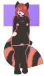  2018 black_nose blue_eyes breasts clothing collar female flower fur hair looking_at_viewer mammal navel nipples os panties panties_down plant pussy red_fur red_hair red_panda smile solo underwear 