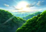  bad_pixiv_id blue_sky cloud commentary_request day hariken hill light_rays nature no_humans original outdoors revision scenery sky sun 