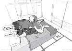  2018 adam_wan anthro anthro_on_anthro bed black_fur dialogue duo embrace english_text eyes_closed female fur inside larger_male legs_up lying male male/female male_penetrating missionary_position monochrome nude on_back on_bed onomatopoeia open_mouth pawpads paws penetration pillow romantic_couple sex simple_background size_difference sketch smaller_female sound_effects sweat text vaginal vaginal_penetration white_background window 