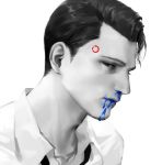  android blood blood_from_mouth blood_on_face blue_blood connor_(detroit) detroit:_become_human greyscale looking_at_viewer monochrome par. portrait shirt solo 