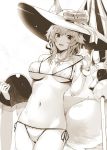  :3 :d animal_ear_fluff animal_ears bangle beach beach_umbrella bikini bow bracelet breasts closed_umbrella commentary eyebrows_visible_through_hair fang fate/grand_order fate_(series) fox_ears fox_shadow_puppet fox_tail hat hat_bow hat_ribbon holding holding_innertube innertube jewelry large_breasts monochrome navel necklace open_mouth pulled_by_self ribbon side-tie_bikini smile solo strap_pull sumisu_(mondo) sun_hat swimsuit tail tail_wrap tamamo_(fate)_(all) tamamo_no_mae_(swimsuit_lancer)_(fate) thick_eyebrows umbrella 