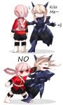  2koma ^_^ armor artoria_pendragon_(all) artoria_pendragon_(lancer_alter) blonde_hair blood blood_from_mouth braid closed_eyes comic commentary_request english fate/grand_order fate_(series) florence_nightingale_(fate/grand_order) gauntlets hair_between_eyes highres hochikass horns in_the_face korean_commentary long_sleeves military military_uniform motion_blur multiple_girls no pink_hair punching red_eyes rejection smile uniform 