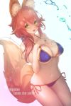  :d animal_ear_fluff animal_ears asarokuji bikini blue_bikini breasts character_name commentary_request dutch_angle fate/grand_order fate_(series) fox_ears fox_tail hair_tie hands_on_own_chest highres large_breasts long_hair looking_at_viewer navel open_mouth pink_hair side-tie_bikini smile solo standing swimsuit tail tamamo_(fate)_(all) tamamo_no_mae_(swimsuit_lancer)_(fate) 