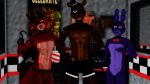  3d_(artwork) animatronic anthro bear bonnie_(fnaf) bow_tie canine digital_media_(artwork) eye_patch eyewear five_nights_at_freddy&#039;s fox foxy_(fnaf) freddy_(fnaf) hat hook lagomorph looking_at_viewer machine male malicekira mammal muscular muscular_male one_eye_closed open_mouth rabbit robot top_hat video_games wink 