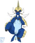  blue_body blush claws feral gearfactory horn male mammal nintendo nude pok&eacute;mon pok&eacute;mon_(species) samurott simple_background slit solo spread_legs spreading sweat video_games 