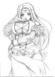  ar_tonelico ar_tonelico_i artist_request blush breasts claire_branch cleavage greyscale large_breasts long_hair long_sleeves mole mole_under_mouth monochrome navel nipples sketch solo 