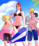  2girls bikini blonde_hair blue_eyes boruto:_naruto_next_generations brother_and_sister carrying commentary_request facial_mark family food grandfather_and_granddaughter grandfather_and_grandson grandmother_and_granddaughter grandmother_and_grandson highres husband_and_wife ice_cream innertube juice_box long_hair male_swimwear multiple_boys multiple_girls namikaze_minato naruto naruto_(series) navel no_nipples nonko_(mccss00252) open_mouth red_hair short_hair siblings smile sunglasses swim_trunks swimsuit swimwear umbrella uzumaki_boruto uzumaki_himawari uzumaki_kushina 