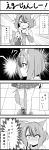  &gt;_&lt; 1girl 4koma absurdres animal_ears blush chaakusu comic commentary_request fennery_(show_by_rock!!) fox_ears fox_tail greyscale heavy_breathing highres hood hoodie monochrome pleated_skirt running shirt short_hair show_by_rock!! skirt sweat tail tears translation_request 