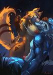  2015 5_fingers alphina anthro anthro_on_anthro big_breasts blue_eyes blue_fur breasts canine digital_media_(artwork) domination dragon duo eyes_closed female female_domination fox fur gloves_(marking) hi_res licking licking_lips male male/female mammal markings muscular muscular_male night nipples orange_fur outside penetration penis sex sky submissive submissive_male tongue tongue_out vaginal vaginal_penetration wolf wolflong_(character) xuan_sirius 