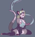  2018 anthro arm_warmers armwear breasts clothing collar exposed_breasts face_paint facial_piercing female flashing hair legwear looking_at_viewer mammal marsupial nipple_piercing nipples nose_piercing opossum pibou piercing smoking solo stockings 