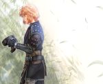  armor belt black_gloves closed_eyes final_fantasy final_fantasy_xi from_side gloves grass headgear_removed higami_akabane hume male_focus ninja_(final_fantasy) orange_hair shoulder_pads solo vambraces 