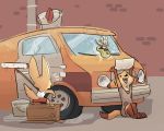  2018 anthro barefoot box bucket canine car car_wash cardboard_box clothed clothing cute_fangs dipstick_ears dipstick_tail disney ear_piercing fan_character female fennec finnick fox fuel_(artist) gloves_(marking) group holding_object male mammal markings melody_micely_(zootopia) mop mouse multicolored_tail open_mouth outside patch_(fabric) piercing rodent rosie_(zootopia) sitting socks_(marking) sponge standing van vehicle water zootopia 