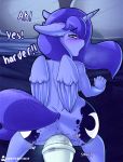  2018 anal anal_penetration anthro blush butt cutie_mark dialogue digital_media_(artwork) disembodied_penis duo english_text equine feathered_wings feathers female freckles friendship_is_magic from_behind_position hair hi_res horn looking_back male male/female male_penetrating mammal my_little_pony nude open_mouth penetration penis princess_luna_(mlp) sex solo_focus text whisperfoot winged_unicorn wings 