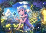  absurdres bangs bare_shoulders blue_eyes blue_hair cloud collarbone day elf fantasy forest green_eyes highres huge_filesize looking_at_another mountain multicolored multicolored_eyes nattorin nature original pointy_ears scenery sky tree upper_body 