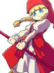  bangs blonde_hair blue_eyes blunt_bangs bracelet braid closed_mouth dragon_quest dragon_quest_xi dress hat highres holding holding_staff jewelry long_hair looking_at_viewer moyamu puffy_short_sleeves puffy_sleeves red_hat short_sleeves simple_background smile solo staff twin_braids veronica_(dq11) white_background white_dress 