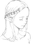  braid closed_eyes closed_mouth elf forehead futoshi_slim greyscale long_hair monochrome nude original pointy_ears simple_background solo upper_body white_background 