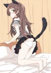  animal_ears ass asterisk_(artist) black_skirt brown_eyes brown_hair cat_ears cat_tail idolmaster idolmaster_million_live! kitazawa_shiho panties shirt skirt striped striped_shirt sweat tail underwear white_panties white_skin 