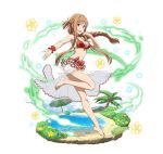  :d ass asuna_(sao) ball bangs barefoot beachball bikini braid breasts brown_eyes brown_hair cleavage faux_figurine floating_hair flower frilled_bikini_top hair_between_eyes leg_up long_hair looking_at_viewer medium_breasts official_art open_mouth outstretched_arm palm_tree ponytail red_bikini sideboob sidelocks simple_background single_braid smile solo standing standing_on_one_leg swimsuit sword_art_online sword_art_online:_code_register tree very_long_hair white_background wrist_cuffs yellow_flower 
