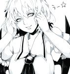  alternate_breast_size bat_wings breasts chiruru96 commentary_request greyscale hair_between_eyes head_tilt large_breasts looking_to_the_side monochrome neck_ribbon puffy_short_sleeves puffy_sleeves remilia_scarlet ribbon short_hair short_sleeves smile solo solokov_(okb-999) star touhou vampire wings 
