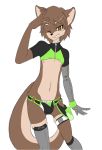  5_fingers alpha_channel brown_eyes bulge clothing cub grin hoshiikoreki legwear male mammal mustelid navel nipples otter prosthetic_arm smile standing stockings teenager young 