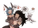  1girl animal_ears blue_hair bunny_ears bunnysuit fairy_tail fake_animal_ears gajeel_redfox grey_hairband hairband leotard levy_mcgarden long_hair pantherlily rusky simple_background sketch torn_clothes torn_leotard white_background 