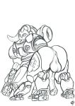  machine male monochrome orisa_(overwatch) overwatch robot simple_background solo the_gentle_giant video_games white_background 