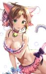  animal_ears arm_under_breasts bad_id bad_pixiv_id bangs bare_shoulders bell bell_collar bikini blush bow breast_hold breasts brown_hair bubble cat_ears cat_tail cleavage collar collarbone commentary flower_bracelet green_eyes hair_ribbon hips idolmaster idolmaster_cinderella_girls jingle_bell large_breasts looking_at_viewer maekawa_miku miniskirt navel open_mouth pinb pink_bikini pink_ribbon pink_skirt ponytail purple_bow ribbon short_hair signature simple_background skirt smile solo swept_bangs swimsuit tail tongue tongue_out white_background 