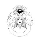  animal_ears cat_ears collar commission glasses greyscale highres less monochrome monster neck_bell nude open_mouth original semi-rimless_eyewear simple_background tentacles tharkis twintails under-rim_eyewear white_background 