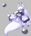  alder breasts cleavage disgaea disgaea_d2 full_body hair_over_one_eye horns large_breasts looking_at_viewer navel open_mouth purple_hair rainier_(disgaea) red_eyes short_hair solo 