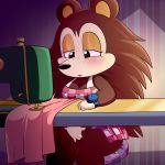  2018 animal_crossing anthro blush female half-closed_eyes hedgehog lonbluewolf mammal masturbation nintendo open_mouth pussy_juice sable_able sewing short_stack solo tongue video_games 