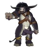  2018 anthro balls bottomless bovine clothed clothing digital_media_(artwork) erection fur horn josephtl male mammal partially_clothed penis simple_background solo tauren video_games warcraft 