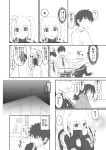  2boys 2girls :o alternate_hairstyle blazer blush borrowed_garments comic commentary covered_mouth faceless faceless_male greyscale hallway highres hood hoodie jacket kuroki_tomoki kuroki_tomoko monochrome motion_lines multiple_boys multiple_girls necktie nemoto_hina no_eyes ponytail running satou_takumi school_uniform sink smelling sparkle spoken_ellipsis sweatdrop thought_bubble track_jacket translated two_side_up watashi_ga_motenai_no_wa_dou_kangaetemo_omaera_ga_warui! 