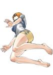  all_fours barefoot easy_(aqk7bdqt) feet from_below full_body nami_(one_piece) one_piece orange_hair short_sleeves simple_background solo white_background 