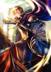  armor blonde_hair brown_eyes cape fire_emblem fire_emblem:_fuuin_no_tsurugi horse male_focus perceval shinrin_kusaba solo sword weapon 