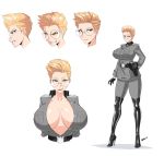  1girl blonde_hair breasts cleavage devil-v glasses holster huge_breasts military_uniform original 