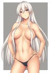  arciealbano areola_slip areolae artist_name ass_visible_through_thighs azur_lane bangs bare_shoulders blush breasts breasts_apart closed_mouth collarbone commentary enterprise_(azur_lane) eyebrows_visible_through_hair hair_censor hair_over_breasts hands_on_hips head_tilt highres large_breasts long_hair looking_at_viewer navel outside_border panties purple_eyes sidelocks silver_hair skindentation solo stomach thighs thong toned underwear very_long_hair wet 