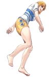  :d barefoot breasts brown_eyes easy_(aqk7bdqt) feet large_breasts nami_(one_piece) one_piece open_mouth orange_hair short_hair short_sleeves simple_background skirt smile soles solo toes white_background yellow_skirt 