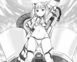  &gt;:) bikini blush commentary_request elbow_gloves fate/grand_order fate_(series) gloves greyscale helena_blavatsky_(fate/grand_order) helena_blavatsky_(swimsuit_archer)_(fate) monochrome navel nishimi_shin solo swimsuit thighhighs 