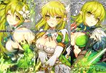  backboob bare_shoulders breasts cleavage elf elsword grand_archer_(elsword) green_hair green_sleeves large_breasts long_hair looking_at_viewer multiple_girls multiple_persona musical_note night_watcher_(elsword) pika_(kai9464) pointy_ears rena_(elsword) side_ponytail smile wind_sneaker_(elsword) 