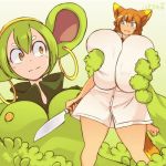  animal_humanoid animated big_breasts big_ears blue_eyes blush bottomless breast_grab breasts cat_humanoid clothed clothing coco_(hataraki) dipstick_tail duo ear_piercing feline female female/female green_hair hair hand_on_breast hataraki_ari holding_object holding_weapon huge_breasts humanoid hyper hyper_breasts jewelry knife larger_female mammal middrilo mouse mouse_humanoid multicolored_tail nipple_bulge open_mouth orange_hair piercing rodent short_hair signature size_difference smaller_female swarm weapon yellow_eyes 
