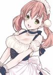  :d absurdres apron artist_name atelier_(series) atelier_escha_&amp;_logy back_bow bangs blue_choker bow braid breasts choker cleavage commentary_request dress escha_malier frilled frilled_choker frilled_dress frilled_sleeves frills green_eyes hair_between_eyes hands_together highres lace large_bow large_breasts open_mouth pink_hair pom_pom_(clothes) short_sleeves simple_background single_braid smile solo twitter_username v_arms waist_apron white_apron white_background white_dress yuuki_mitsuru 