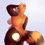  2018 anthro big_breasts blvejay breasts butt detailed digital_media_(artwork) ellie_(blvejay) female hair looking_at_viewer mammal nipples nude pinup pose raised_arm raised_tail rear_view red_panda shaded short_hair side_boob slightly_chubby smile solo standing teeth under_boob 