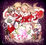  :d animal_ears black_choker blonde_hair blush boots breasts brown_footwear brown_hair candy candy_cane cheety_(show_by_rock!!) chino_machiko choker cleavage closed_eyes closed_mouth fennery_(show_by_rock!!) fingernails food fur_trim gift high_heel_boots high_heels hug hug_from_behind jewelry kneeling laina_(show_by_rock!!) legs_together merry_christmas multiple_girls nail_polish necklace open_mouth pants purple_eyes red_nails red_pants sack shoes show_by_rock!! smile tail thighhighs yellow_neckwear zebrina_(show_by_rock!!) 