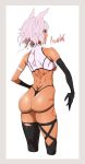  animal_ears ass back bare_shoulders black_gloves black_legwear black_panties breasts caenis_(fate) dark_skin elbow_gloves fate/grand_order fate_(series) gloves panties sami_(object_dump) short_hair sleeveless solo tattoo thighhighs thong underwear white_hair 