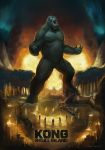  ape aurora aurora_australis fangs fire forest giant_monster godzilla_(series) gorilla helicopter kaijuu king_kong king_kong_(series) kong:_skull_island larry_quach monster monsterverse movie_poster night polar_lights roaring skullcrawler tongue_out tree water 