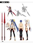  1girl arc_system_works artbook ass blazblue blazblue_remix_heart blue_hair boots breasts character_sheet curvy female full_body genderswap jumping large_breasts mai_natsume multiple_views official_art ponytail red_eyes scan simple_background smile solo standing very_long_hair weapon 